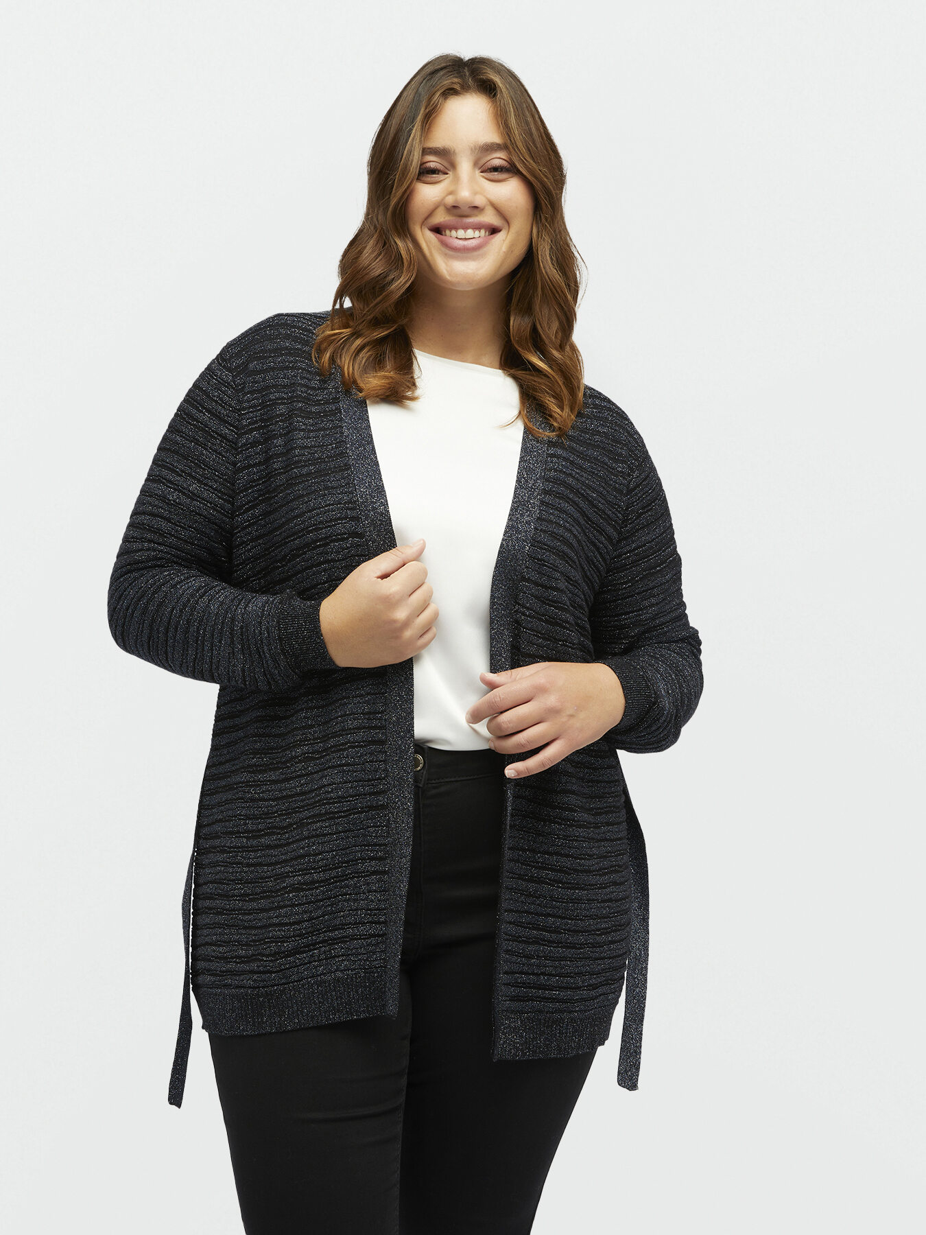 Lurex-Cardigan mit G&uuml;rtel image number 0