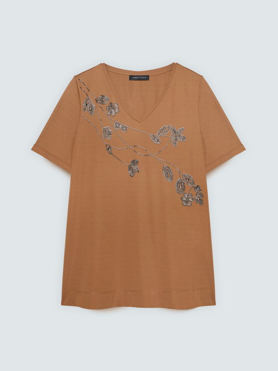 Cotton t-shirt with floral embroidery