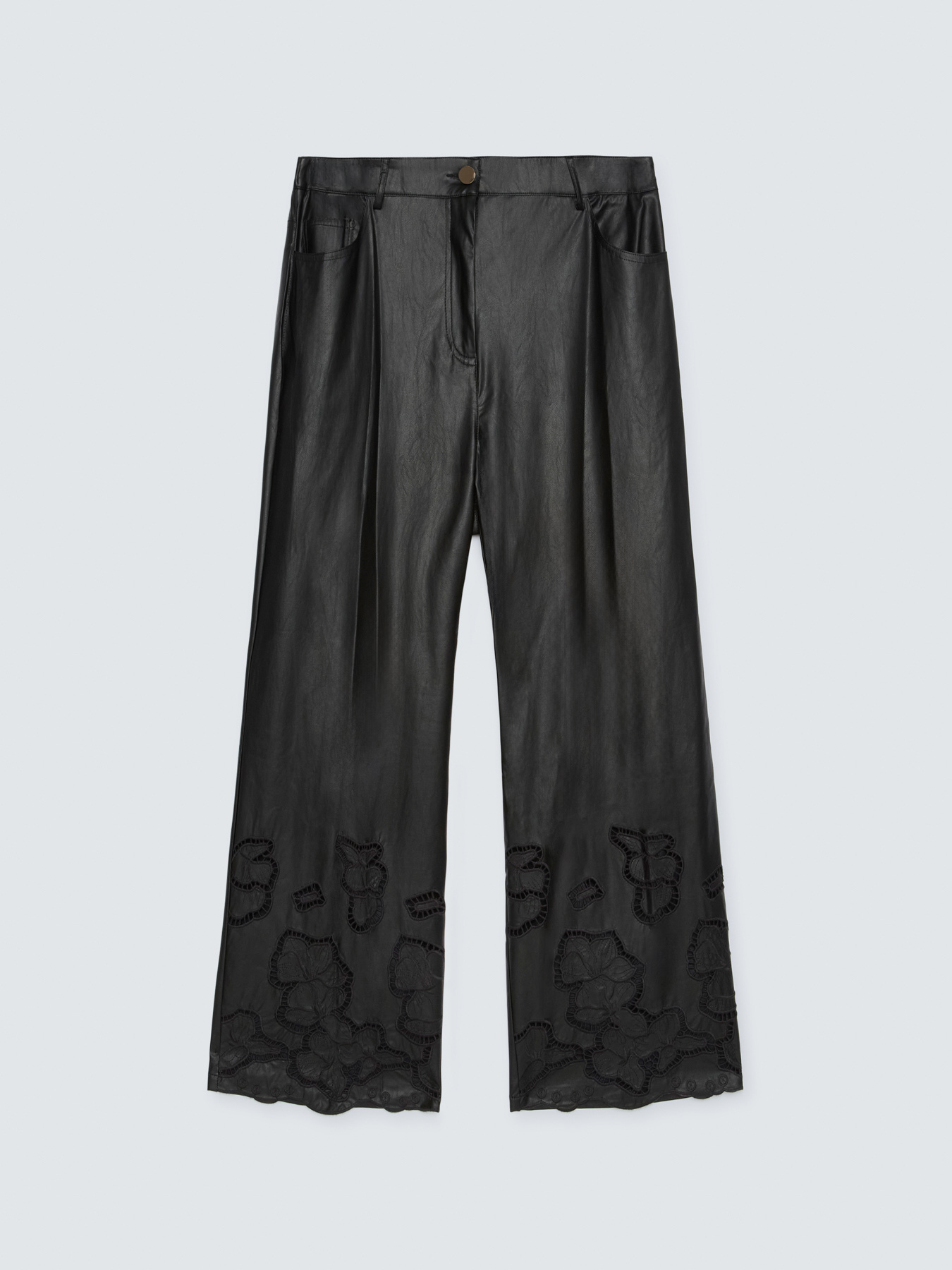 Cropped-Hose aus beschichtetem Stoff mit Blumenmuster image number 4