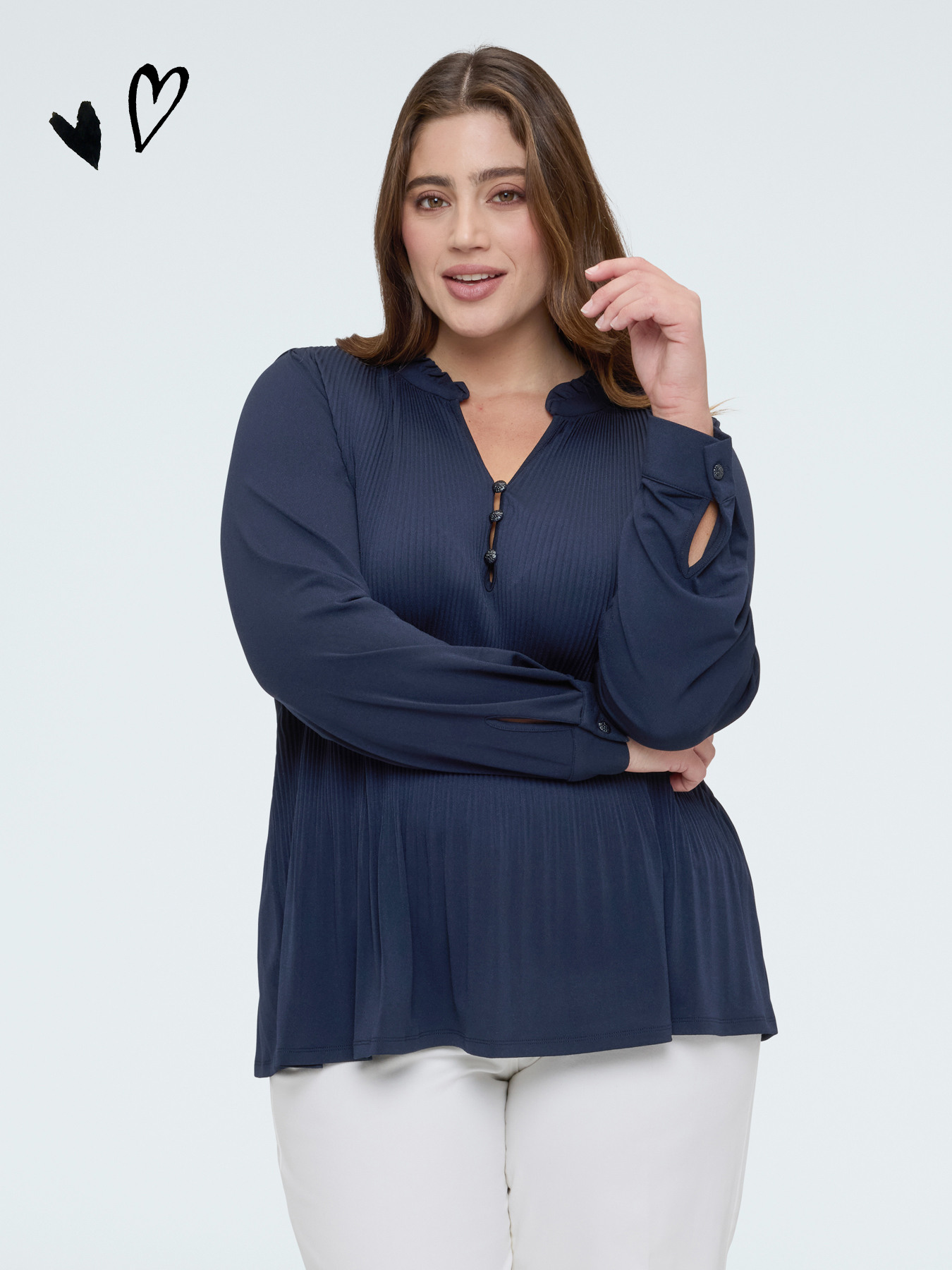 Blusa in jersey pliss&eacute; con bottoni image number 0