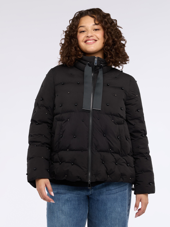Daunenjacke mit Perlenapplikationen all over