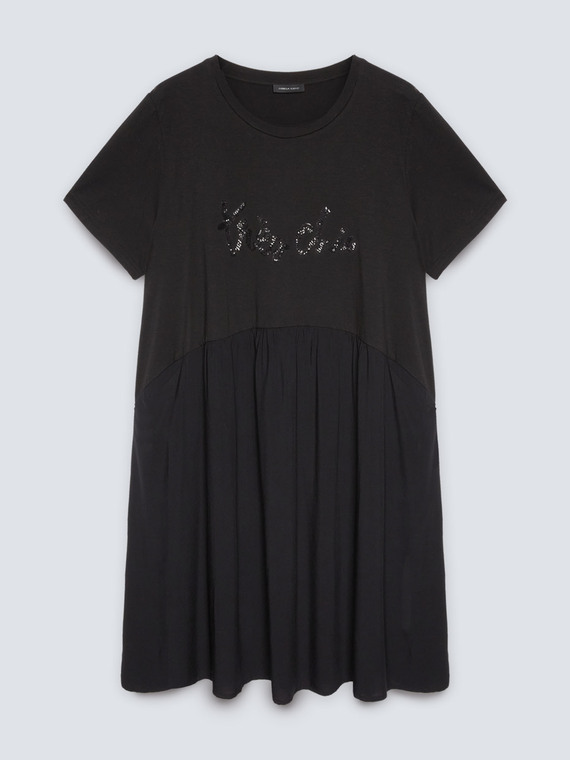 Mini dress with embroidered lettering