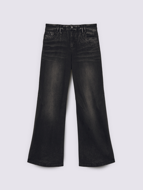 Metallic effect palazzo jeans