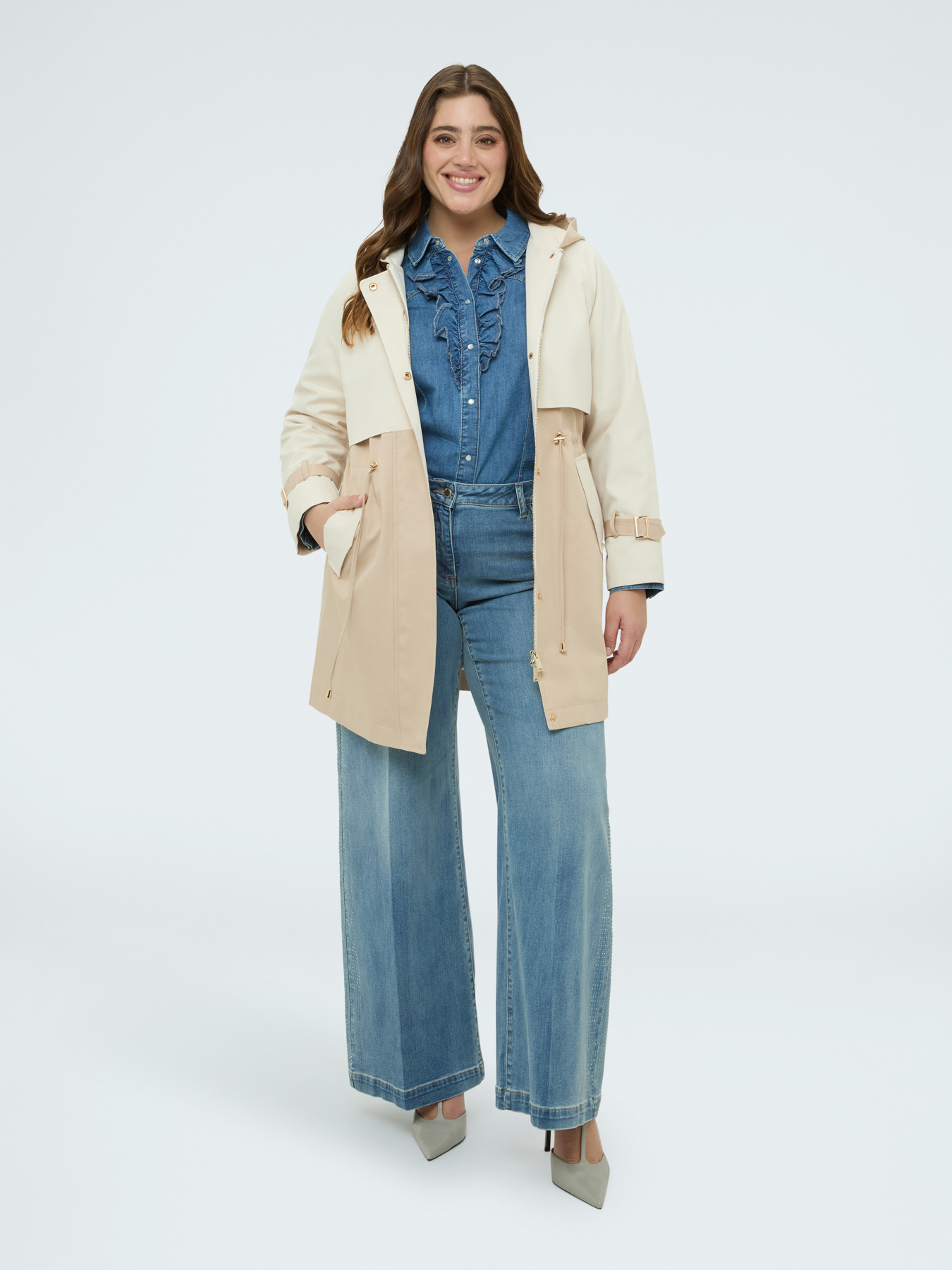 Two-tone hooded trench coat image number 2