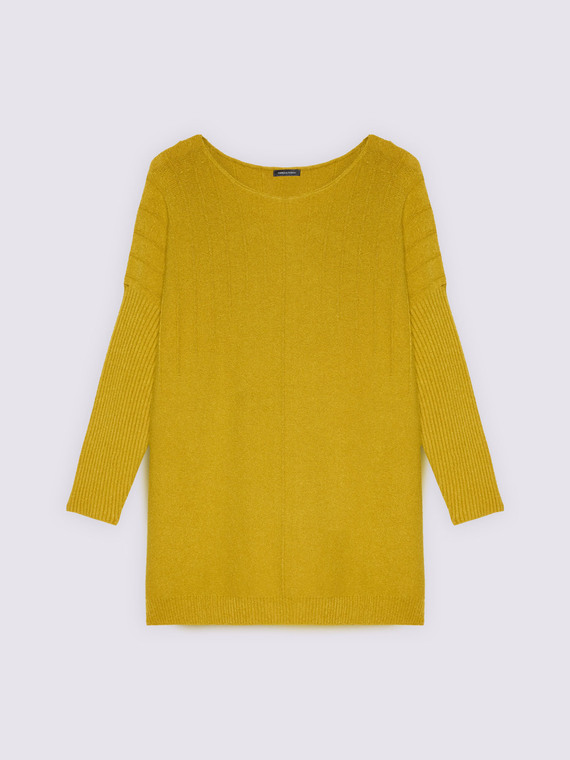 Long sweater with boat neckline