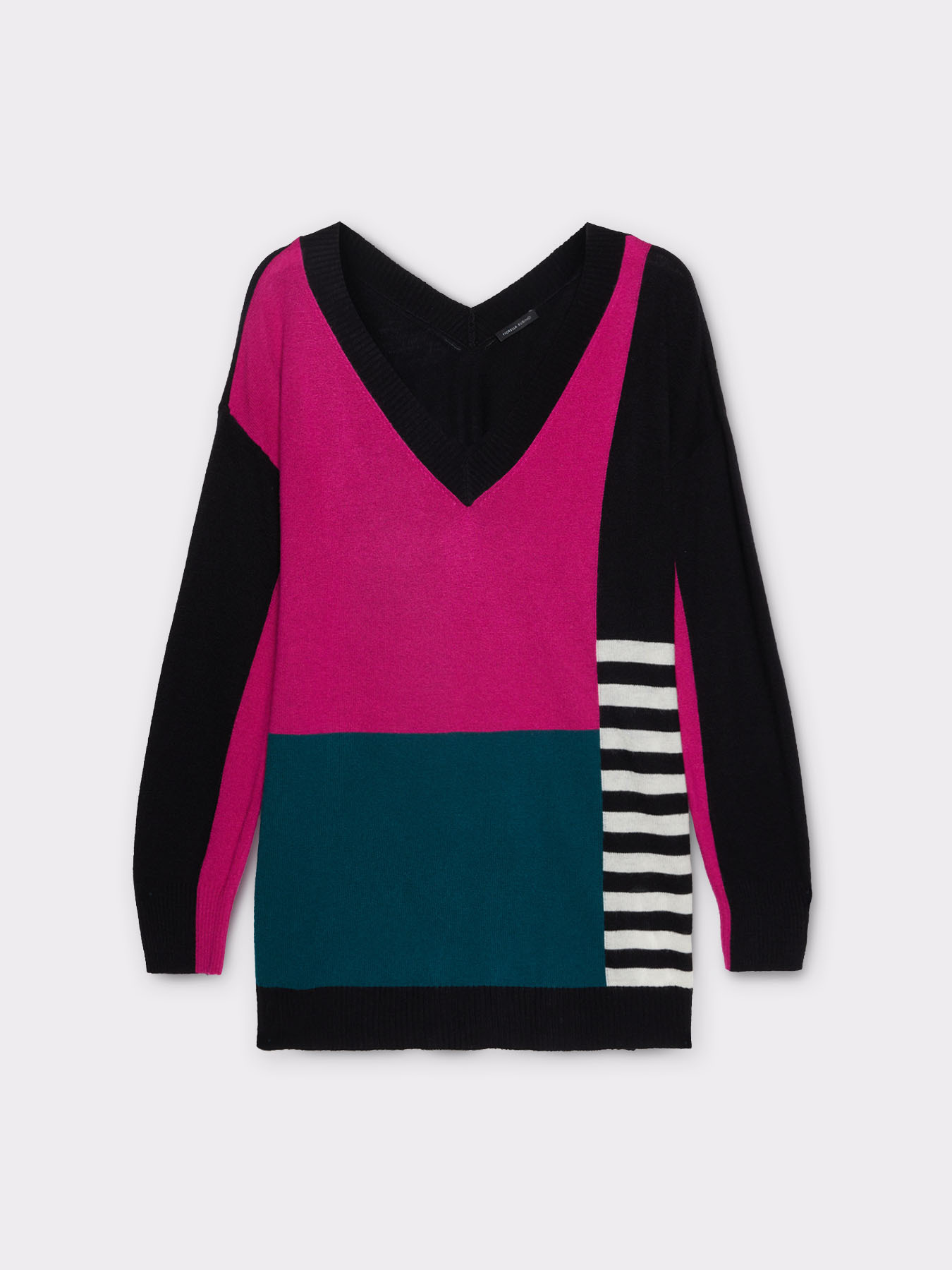 Maglia colour block con scollo a V image number 3