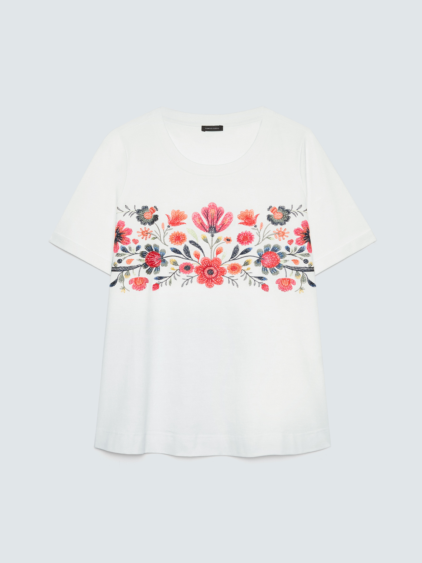 Cotton t-shirt with floral embroidery image number 4