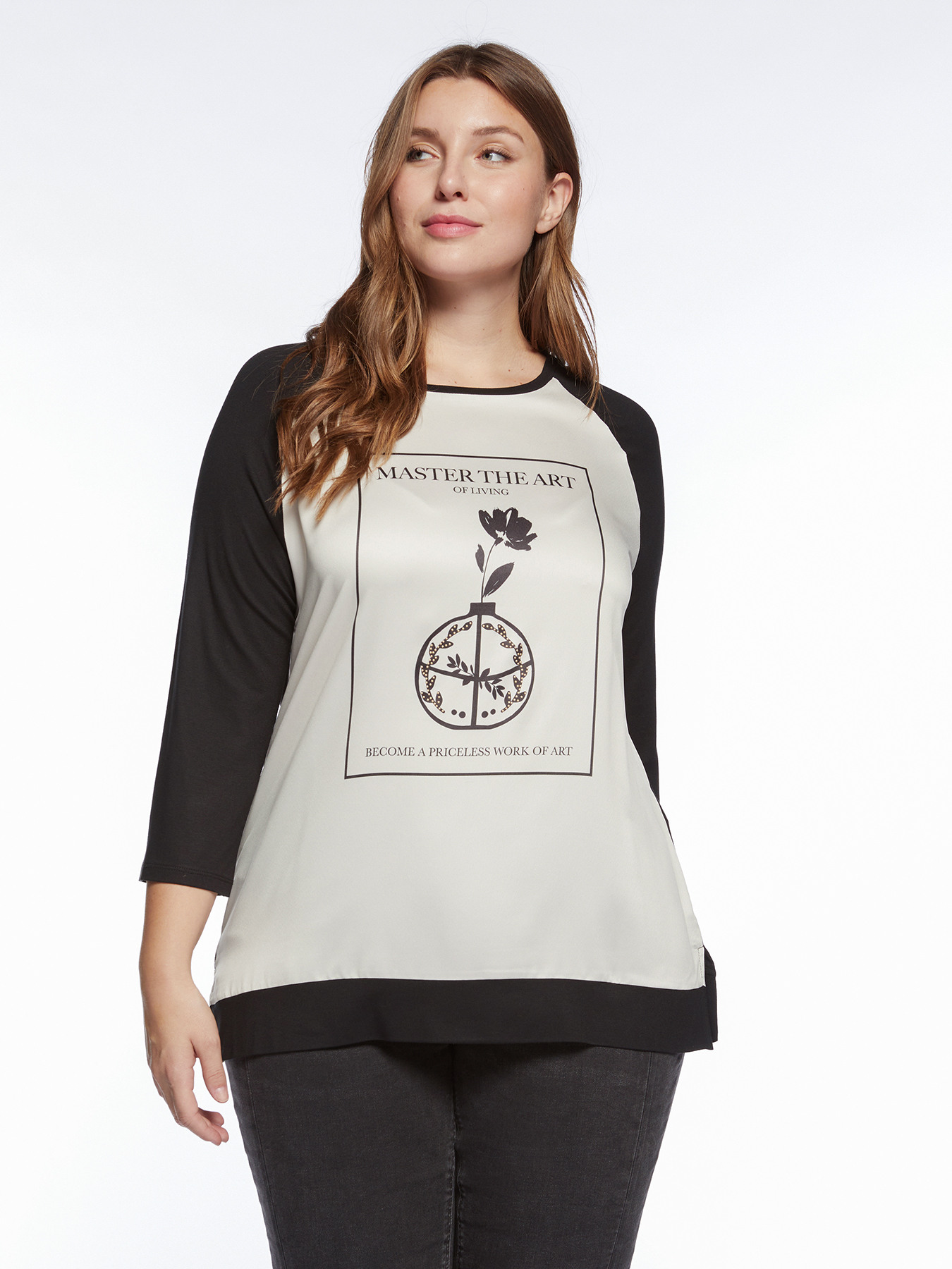 T-shirt in due tessuti con stampa image number 3