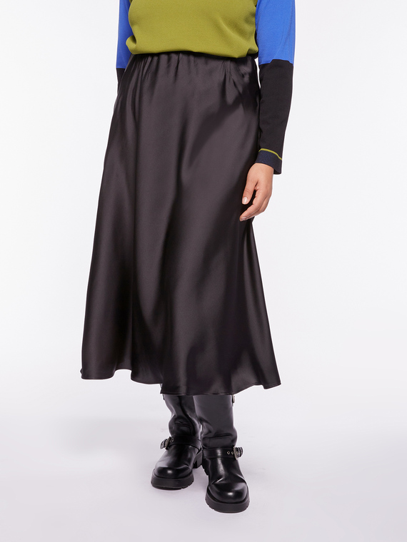 Fiorella Rubino - Gonna midi in raso Donna, Nero Taglia: L (56-58 IT)