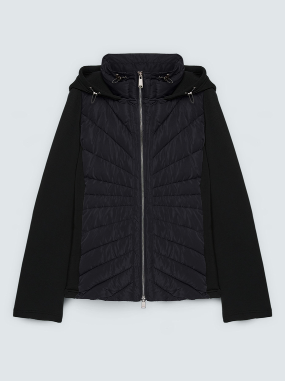Bi-material chevron quilted puffer jacket