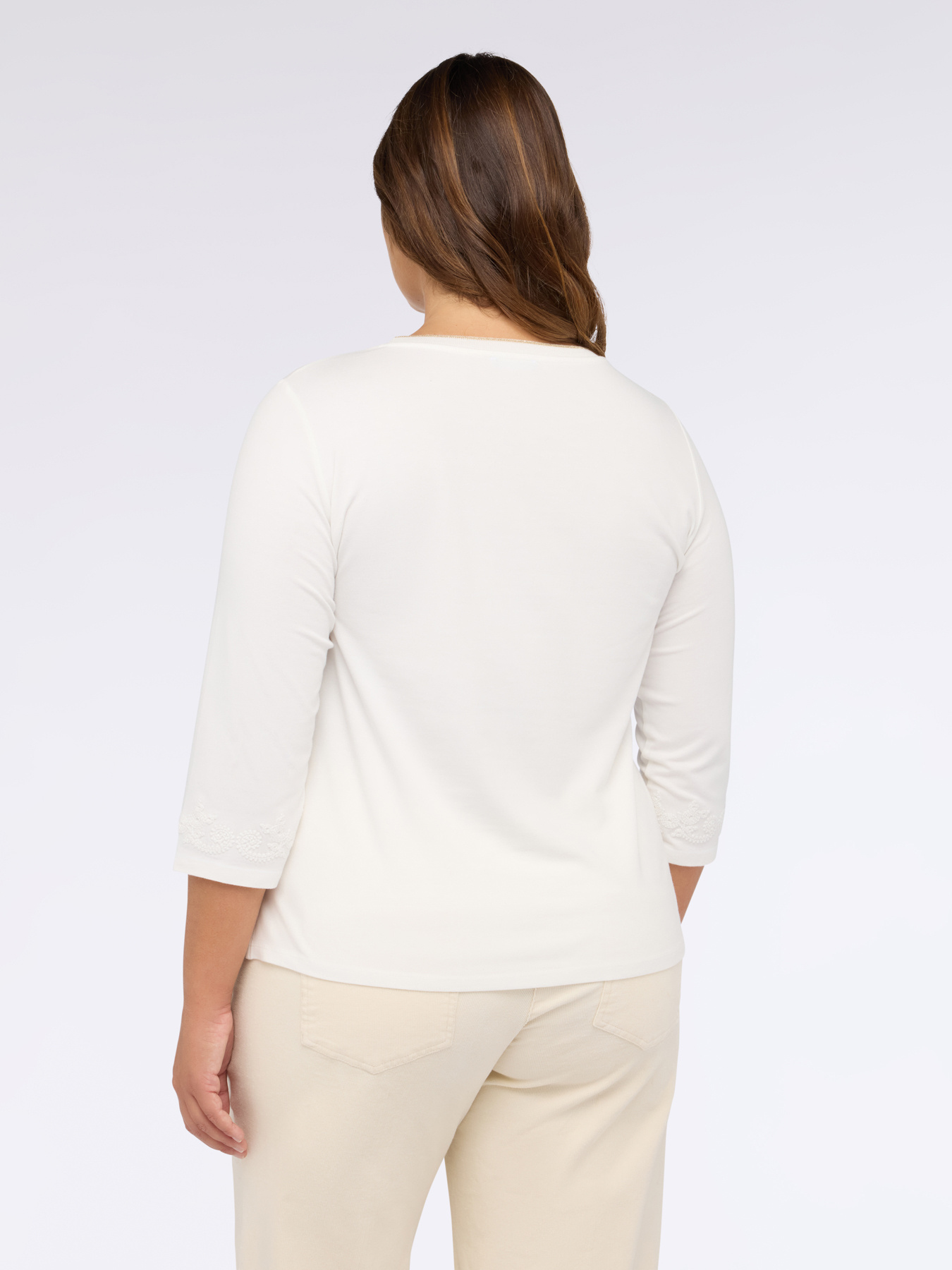 Jersey t-shirt with tone-on-tone embroidery three-quarter sleeves image number 1