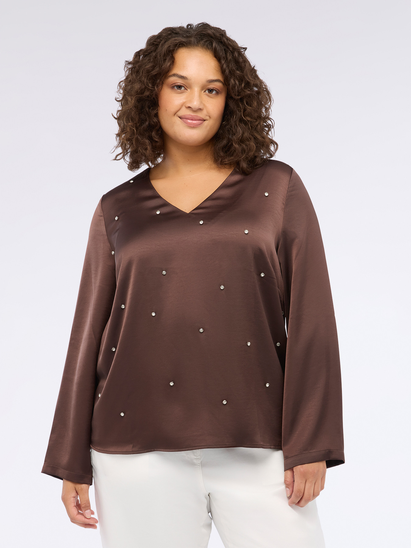 Satin blouse with rhinestones image number 2