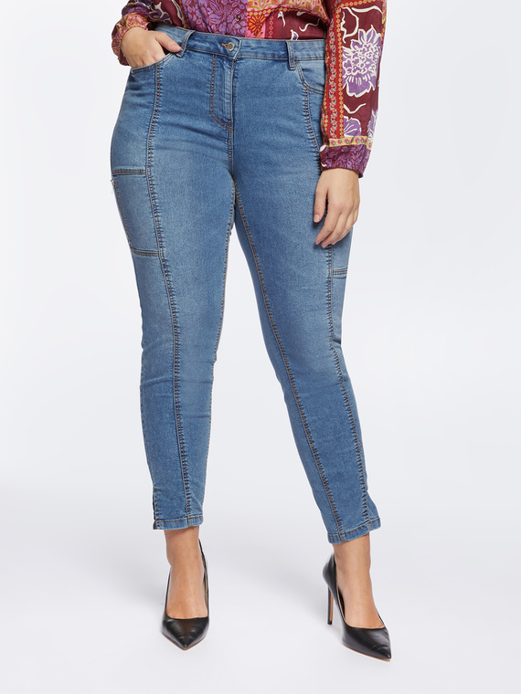 Skinny-Jeans Giada mit Steppnähten und Taschen