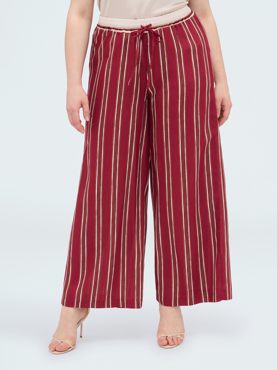 Striped Viscose Wide Leg Trousers
