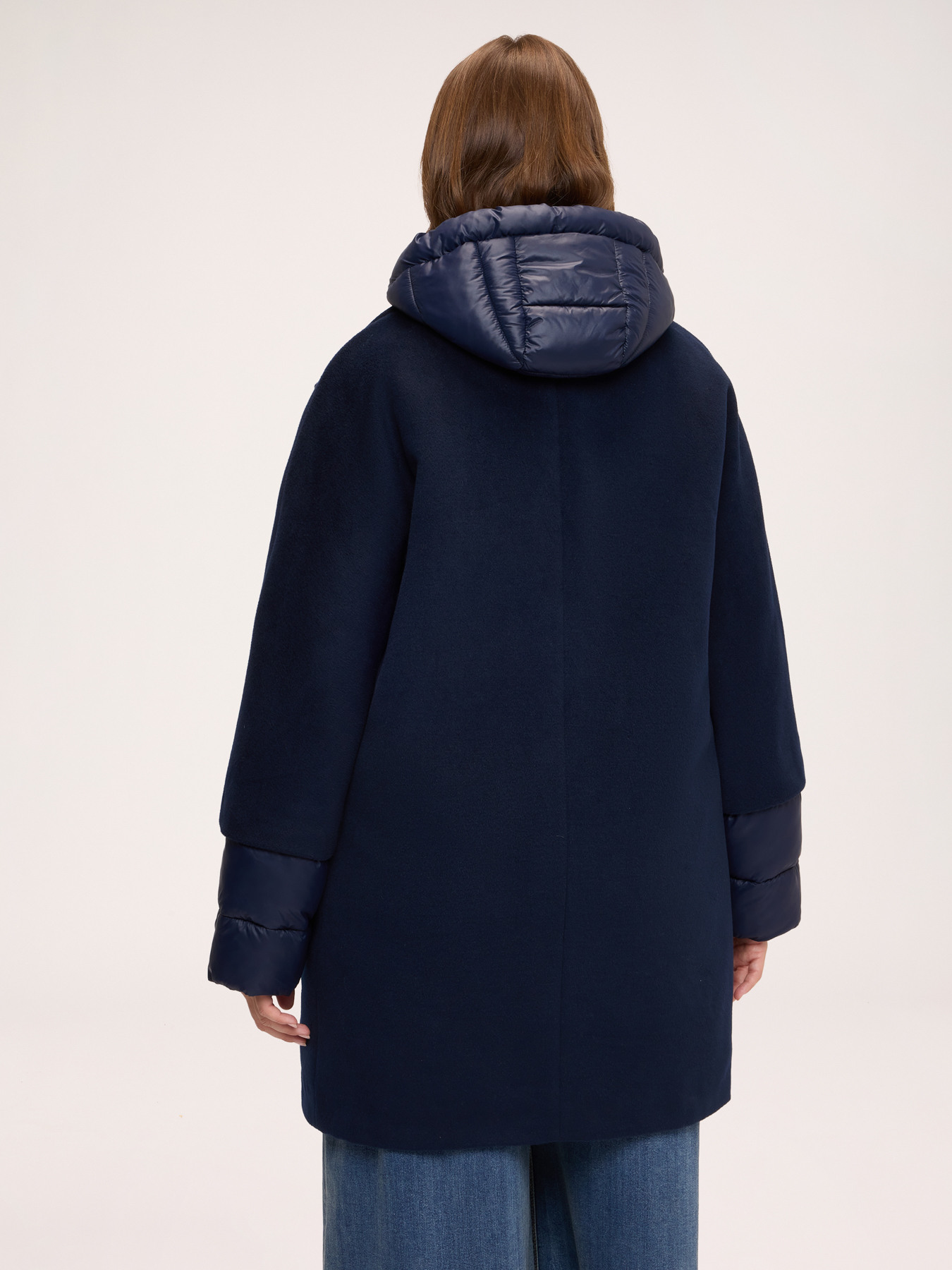 Two-material hooded down jacket image number 1