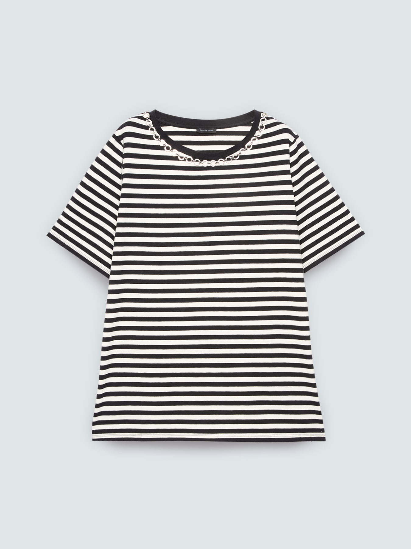 T-shirt en coton &agrave; rayures avec applications image number 4