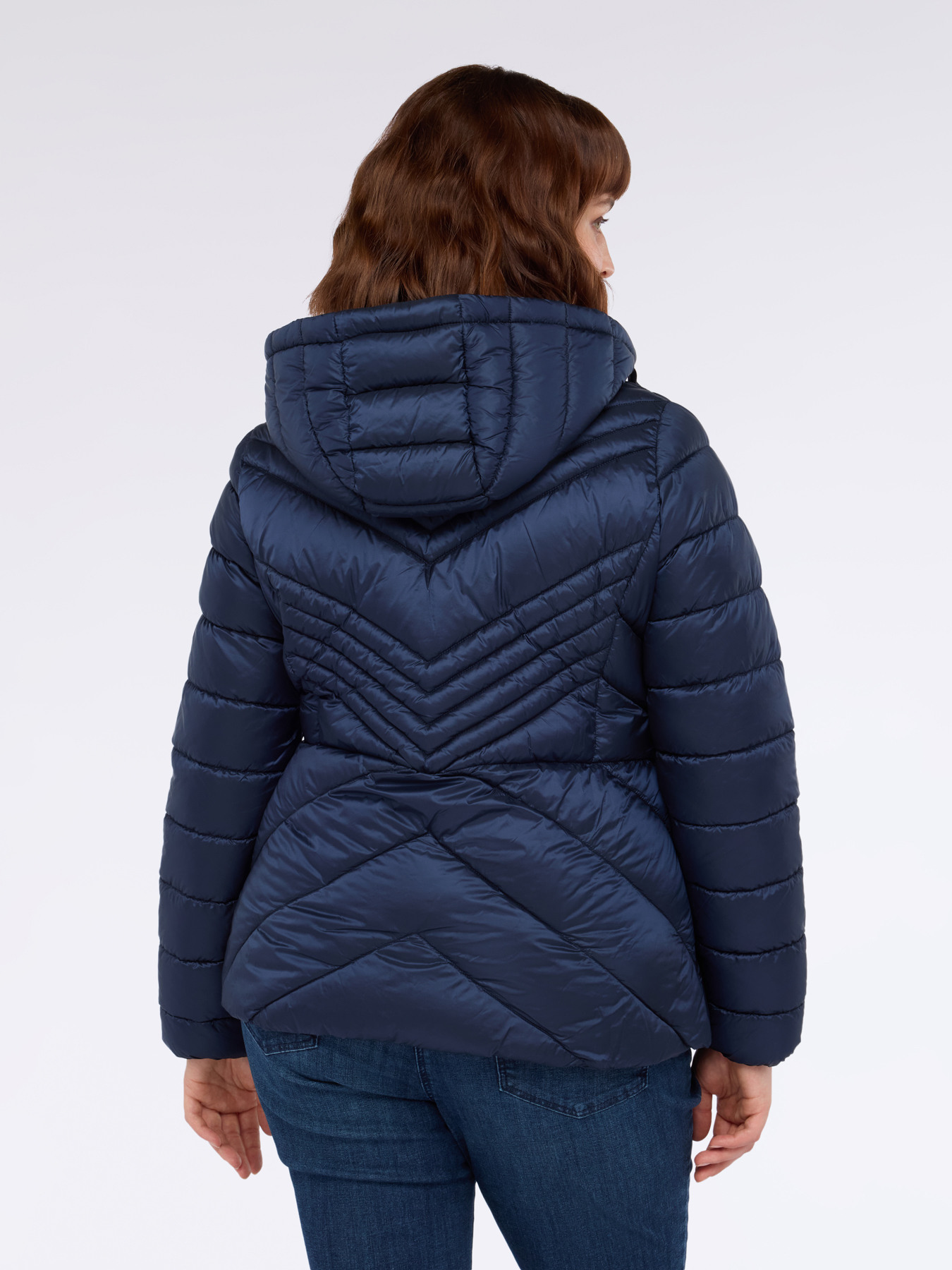 Quilted down jacket with chevron pattern and hood image number 1