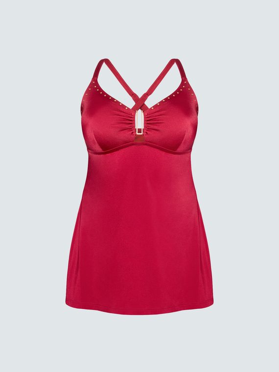 Tankini-Top mit goldenem Muster und Cut-outs