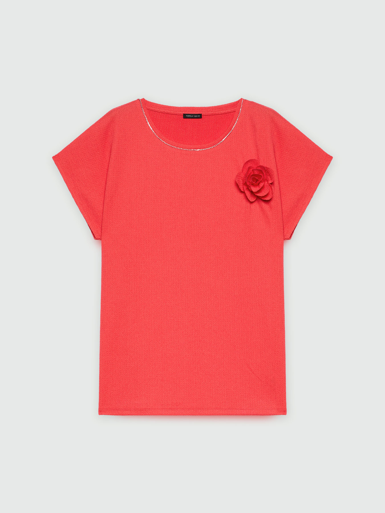 Blusa in creponne con fiore image number 4