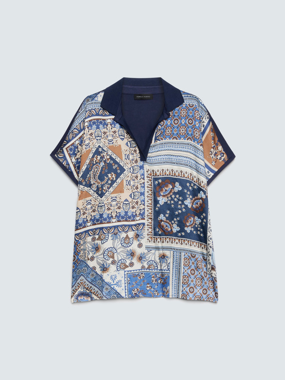 Bi-material t-shirt in viscose blend