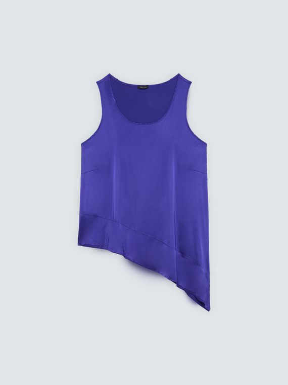 Satin top with asymmetric hem