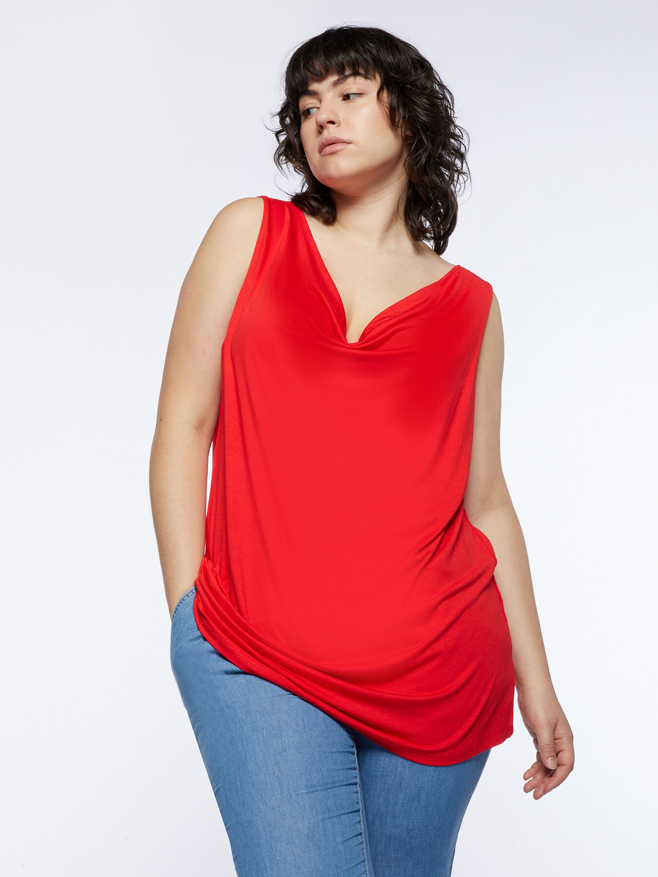 Jersey Top con escote drapeado image number 0