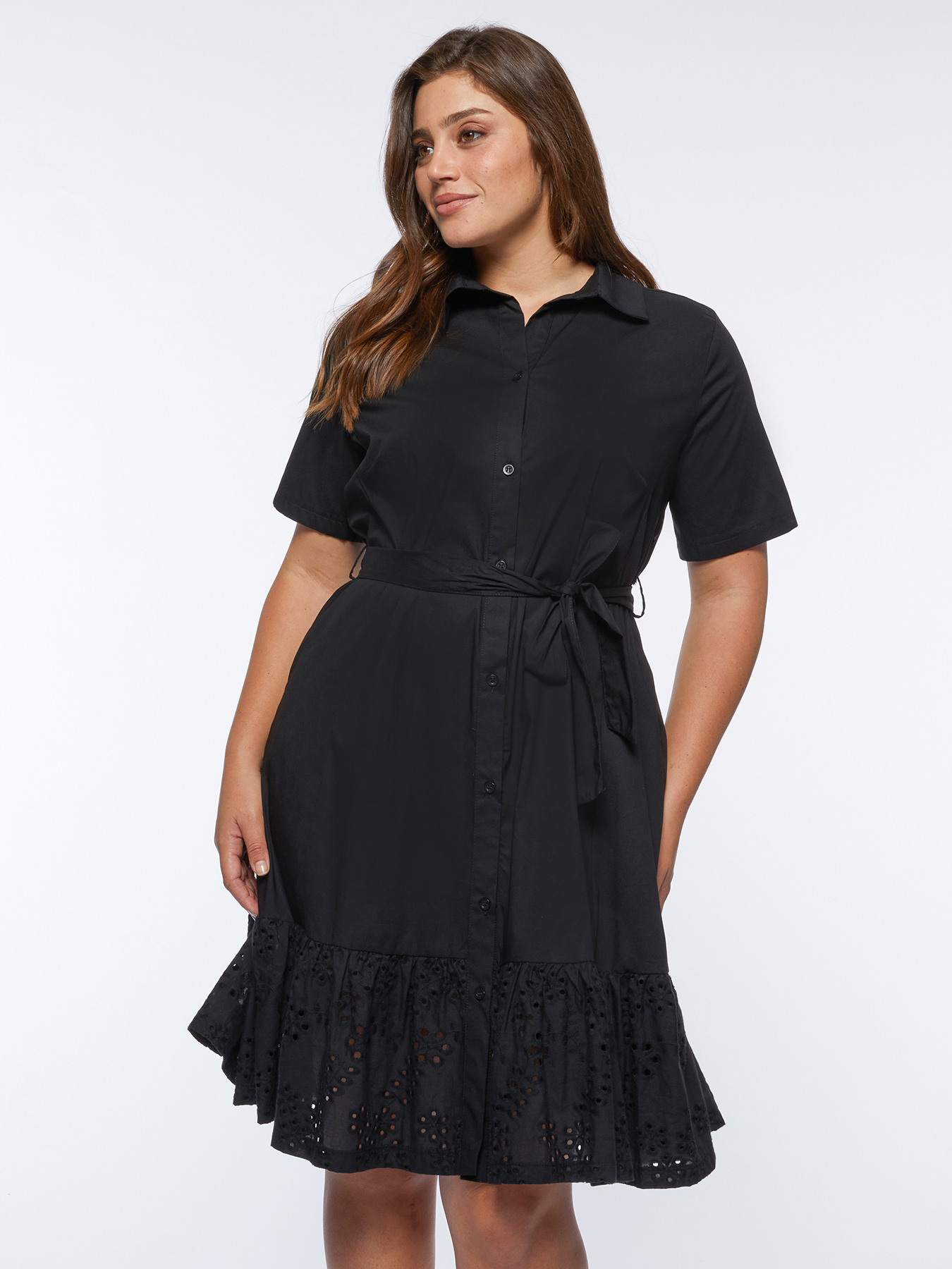 Vestito chemisier con balza in sangallo image number 0