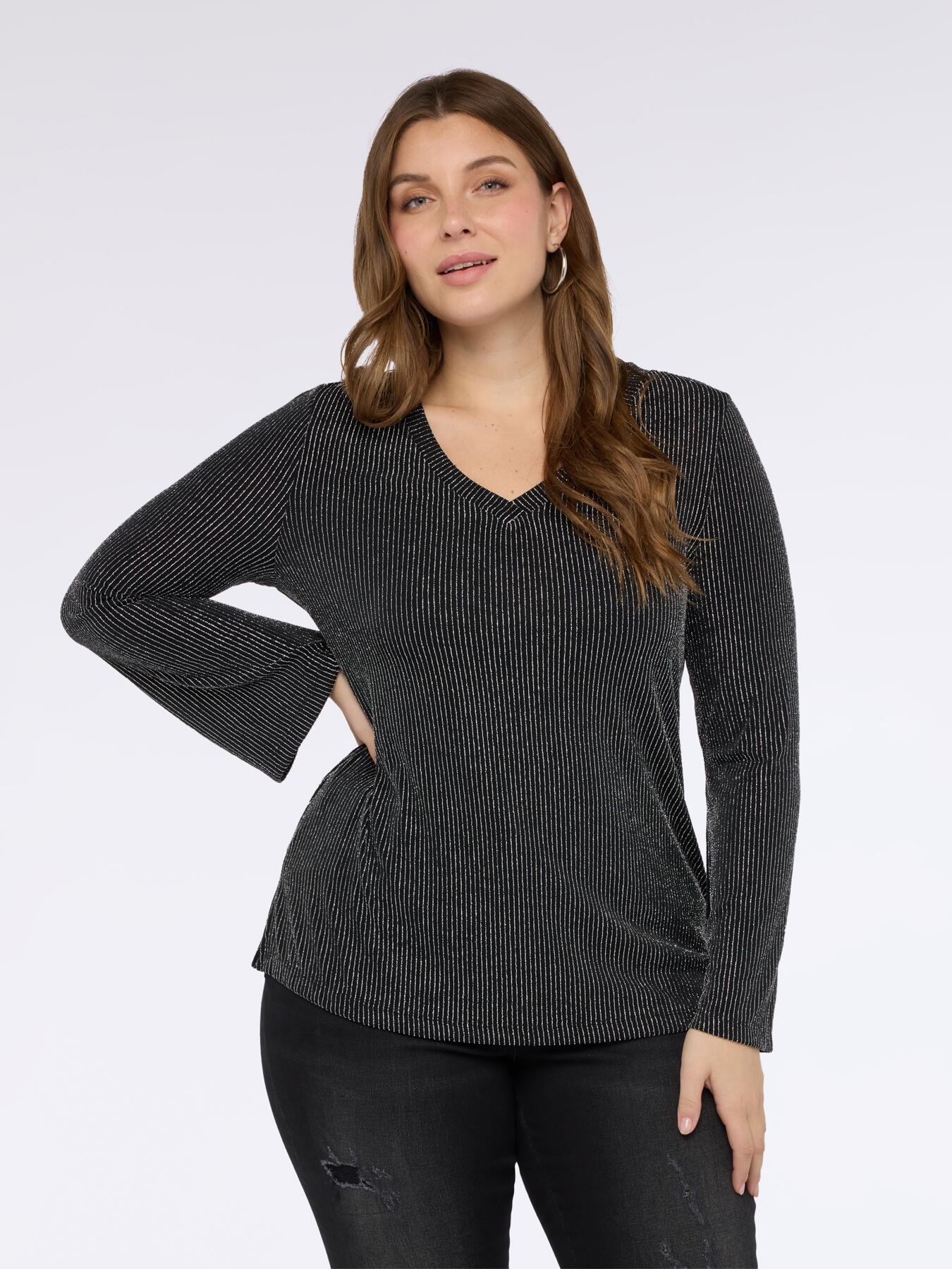 T-shirt in jersey laminato con scollo a V image number 0