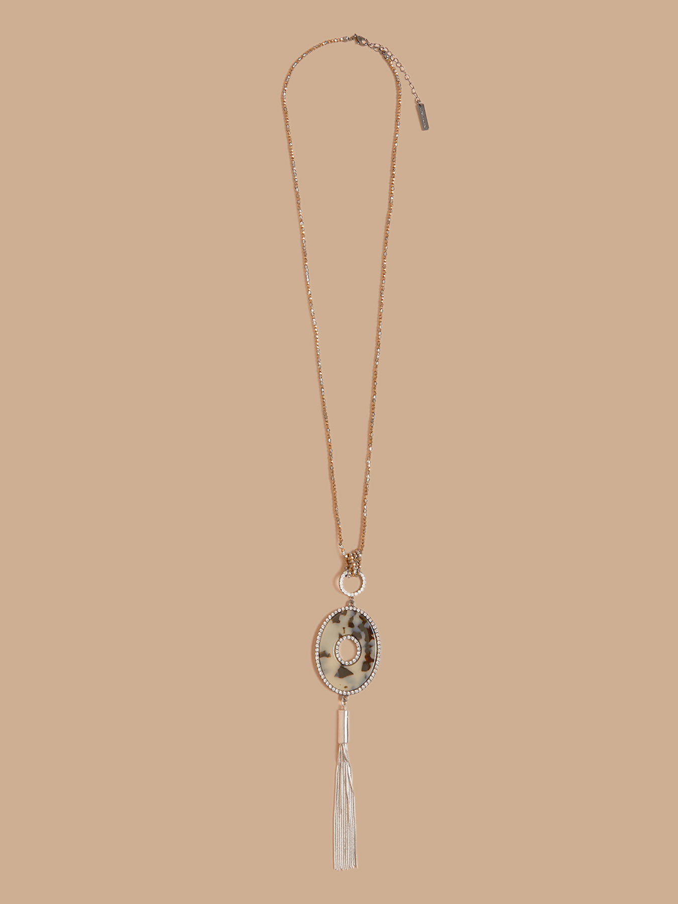 Lange Halskette aus kleinen Perlen und Sprenkelmedaillon image number 0