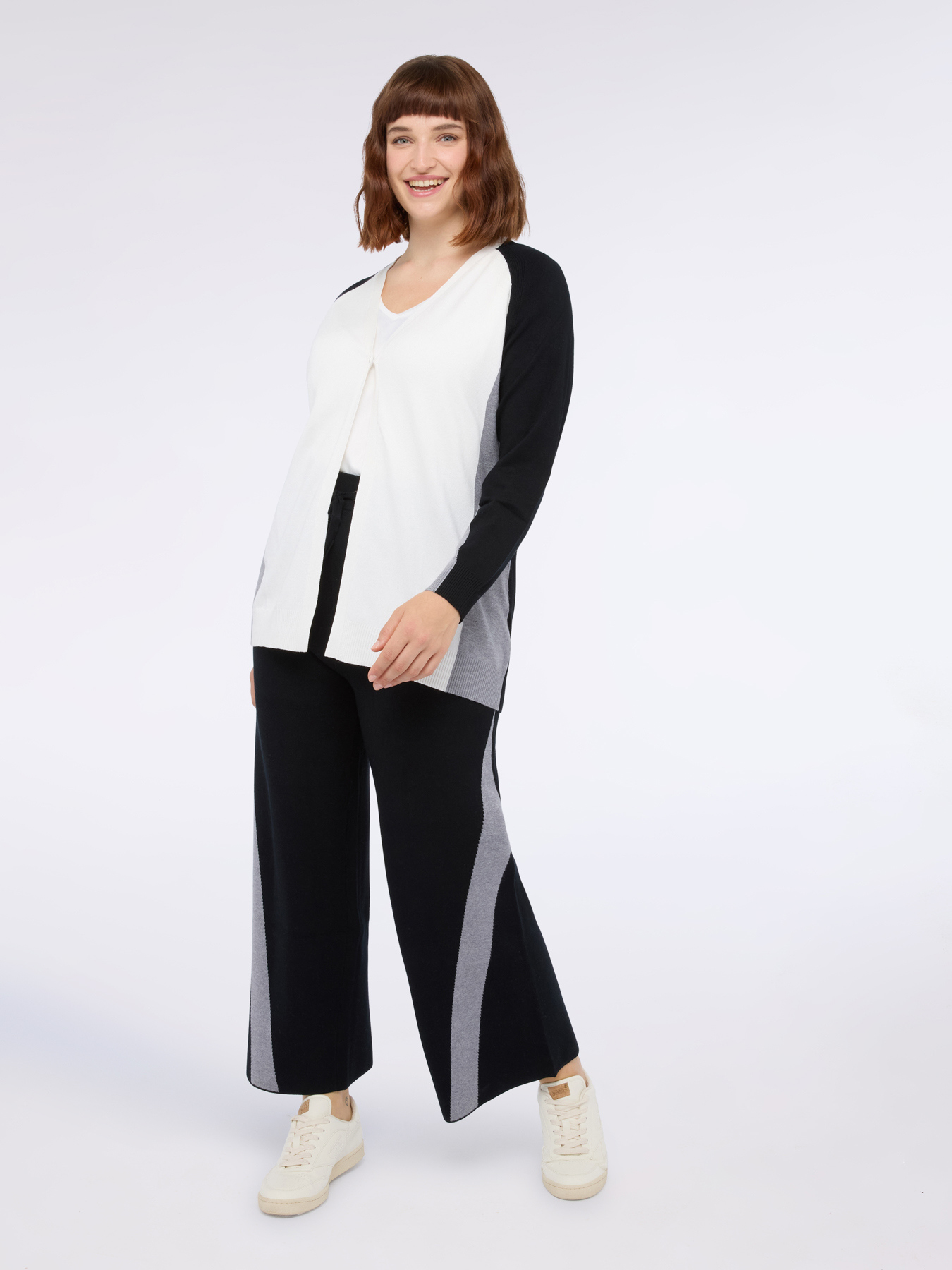 Cardigan color block in misto viscosa image number 2