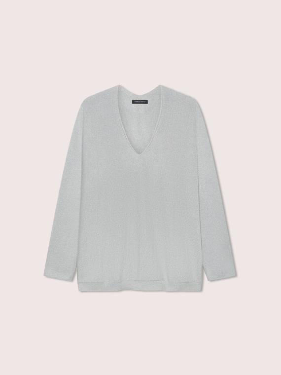 V-neck lurex sweater in viscose blend
