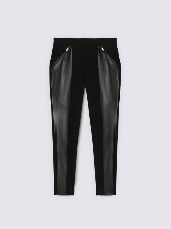 Leggings in Milano stitch and coated fabric