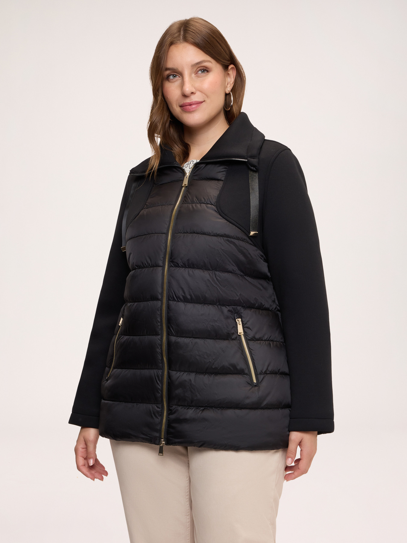 Two-material down jacket with high collar image number 0
