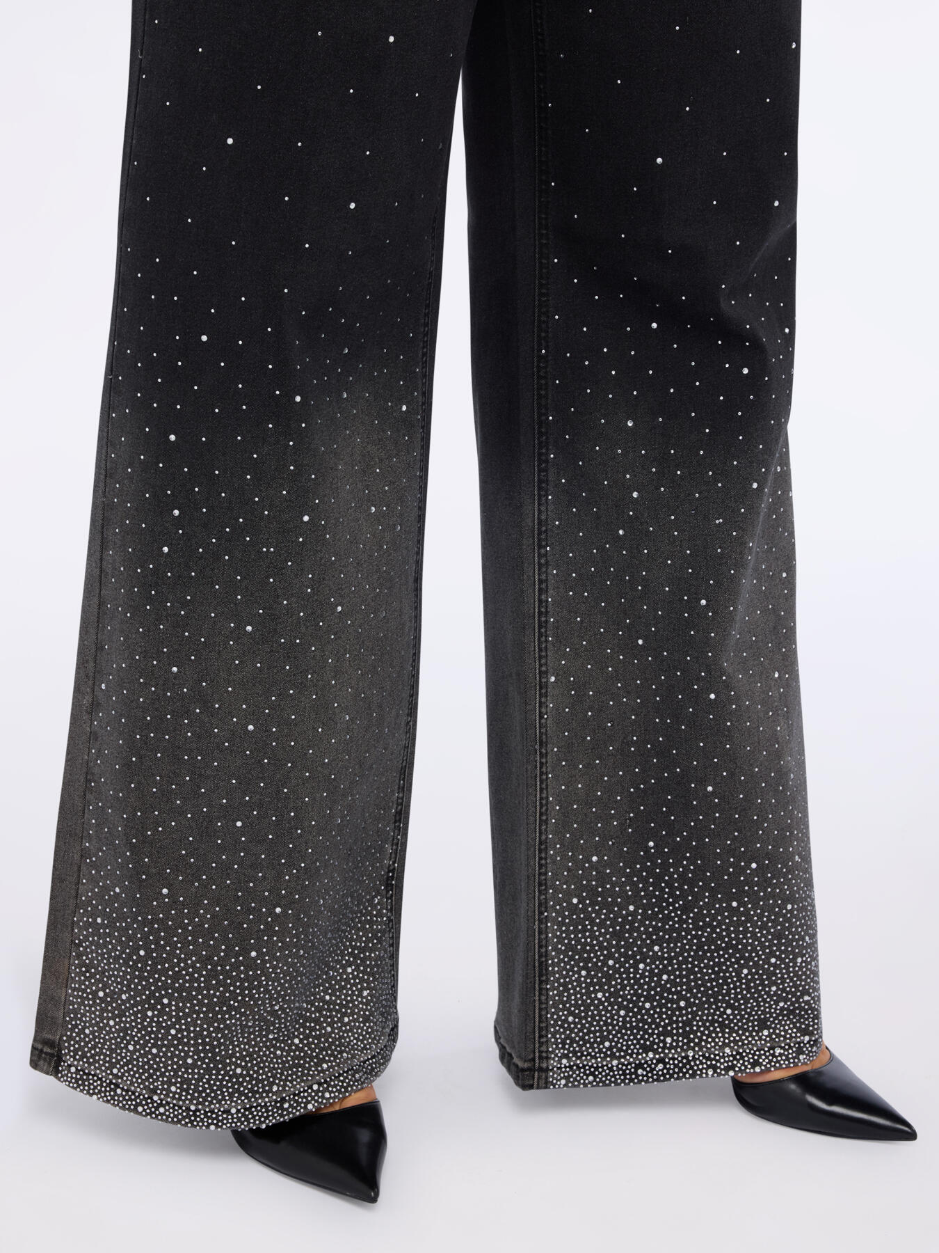 Wide leg jeans with gradient glitter effect image number 2