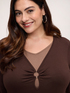 Two-material T-shirt with V-neck insert image number 3