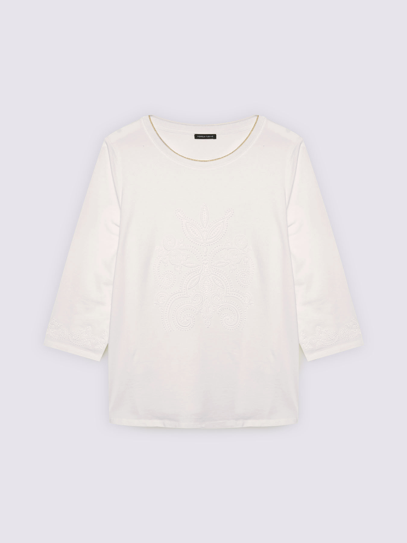 Jersey t-shirt with tone-on-tone embroidery three-quarter sleeves image number 4