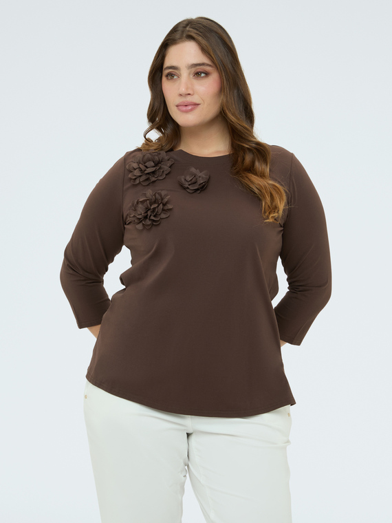 Jersey t-shirt with floral appliqu&eacute;s