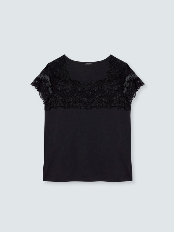 Jersey T-shirt with lace insert