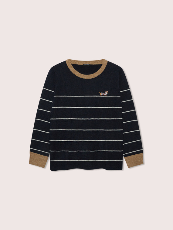 Striped wool-blend sweater with embroidery