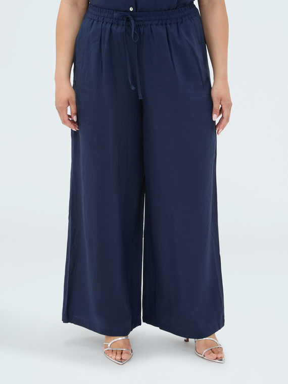 Wide Leg Linen Blend Trousers