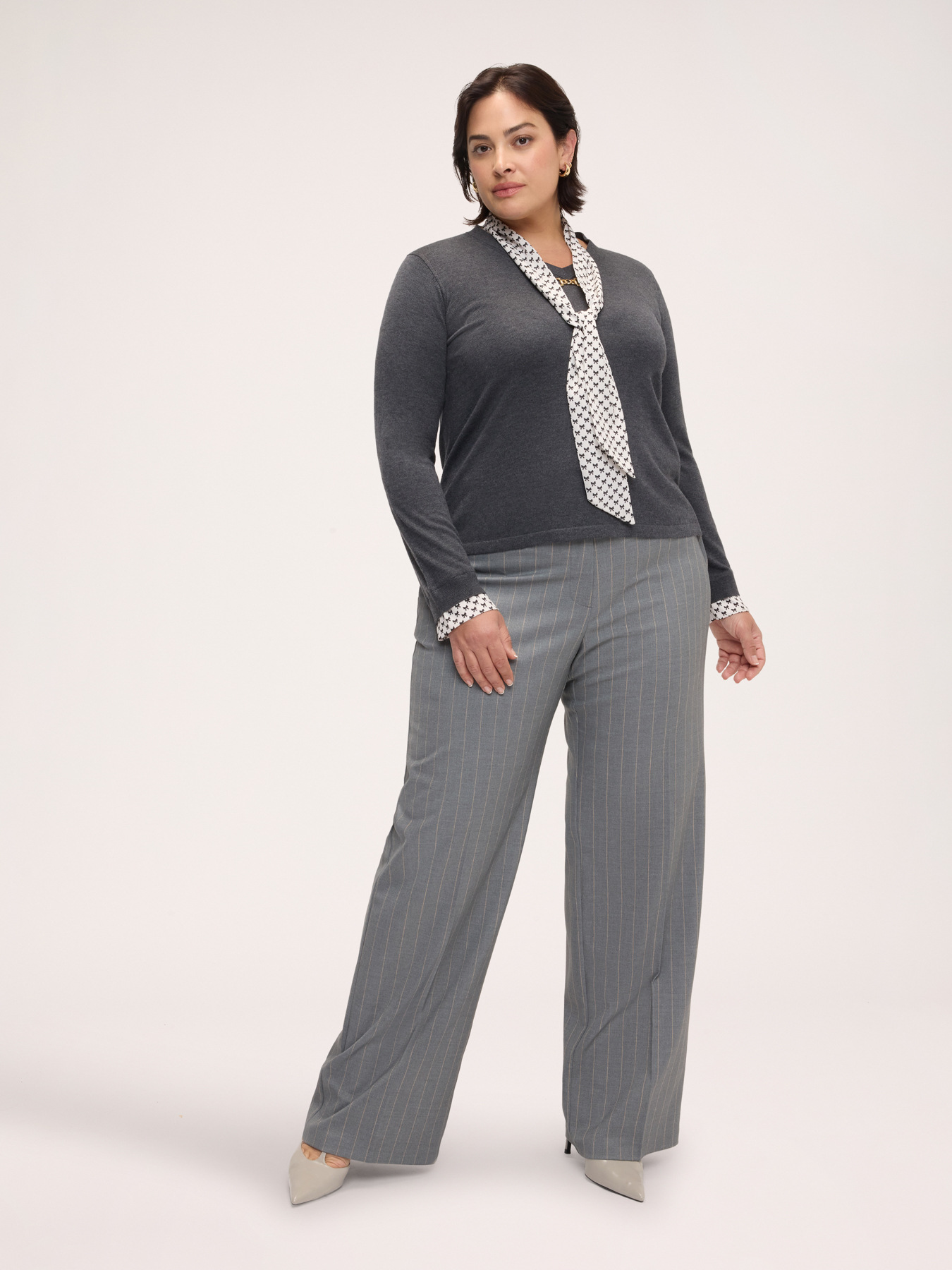 Viscose sweater with integrated printed scarf image number 2