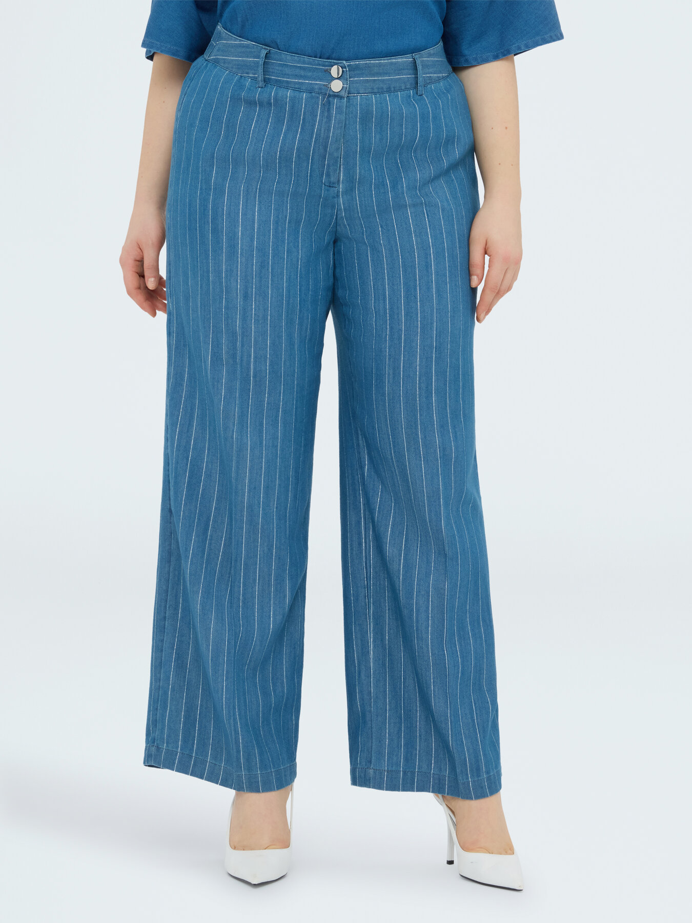 Pantaloni Wide Leg in tencel con gessatura in lurex image number 0