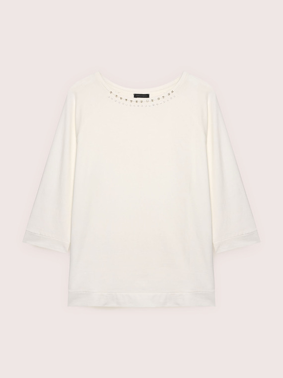 Cotton t-shirt with rhinestones and studs