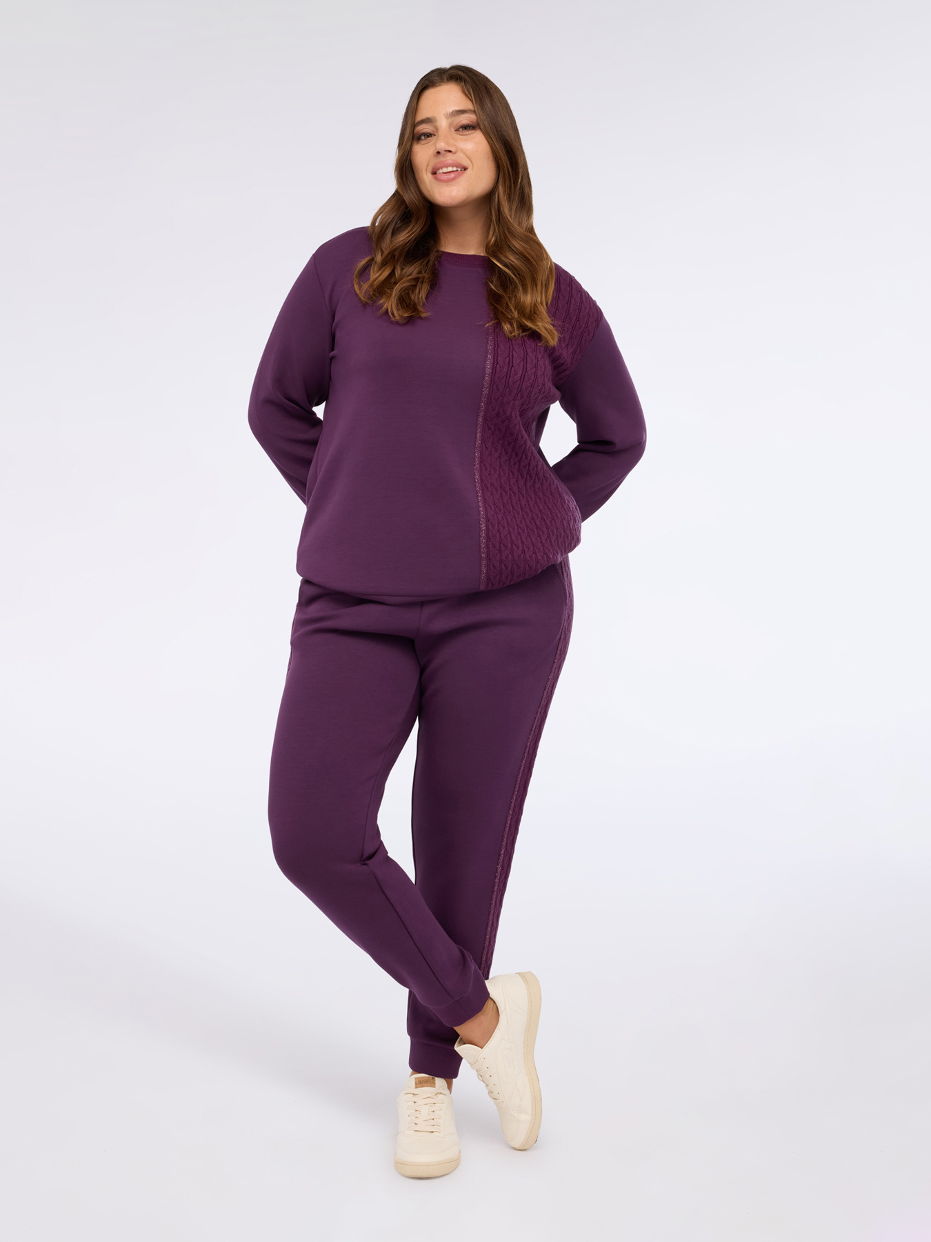 Sweat-shirt en double tissu avec motif tress&eacute; image number 0