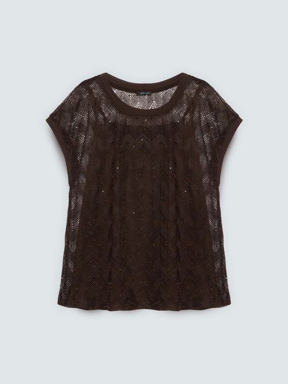 Openwork ajour&eacute; knit top with sequins