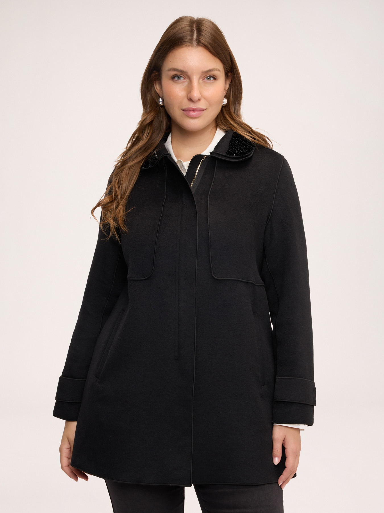 Cappotto misto lana con colletto paillettes image number 2