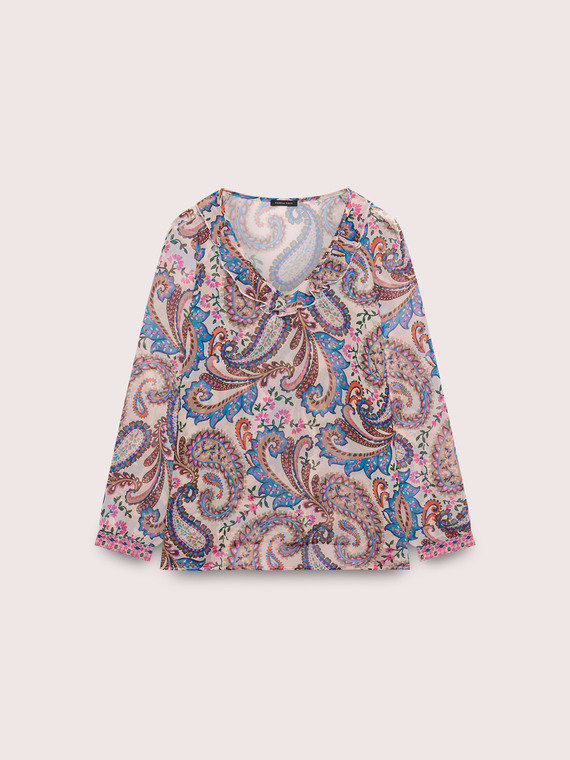 Bluse aus Georgette mit Print und Volants