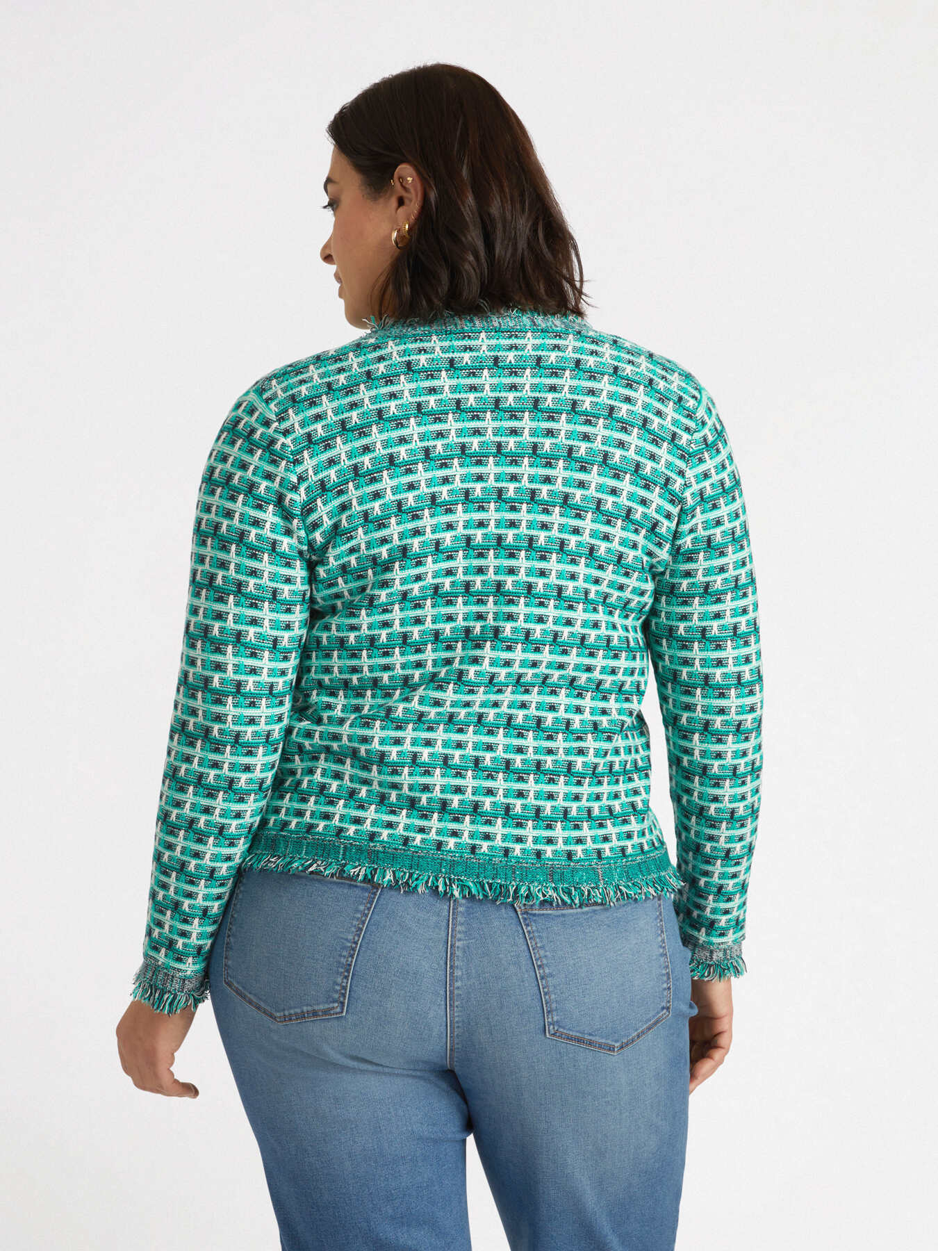 Cabled fabric and fringed cardigan image number 2