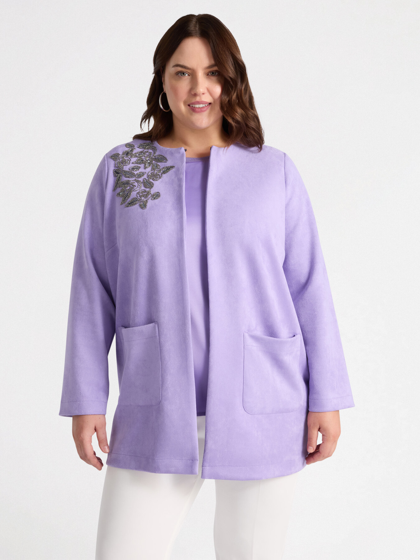 Soft touch duster coat with oversized application image number 2