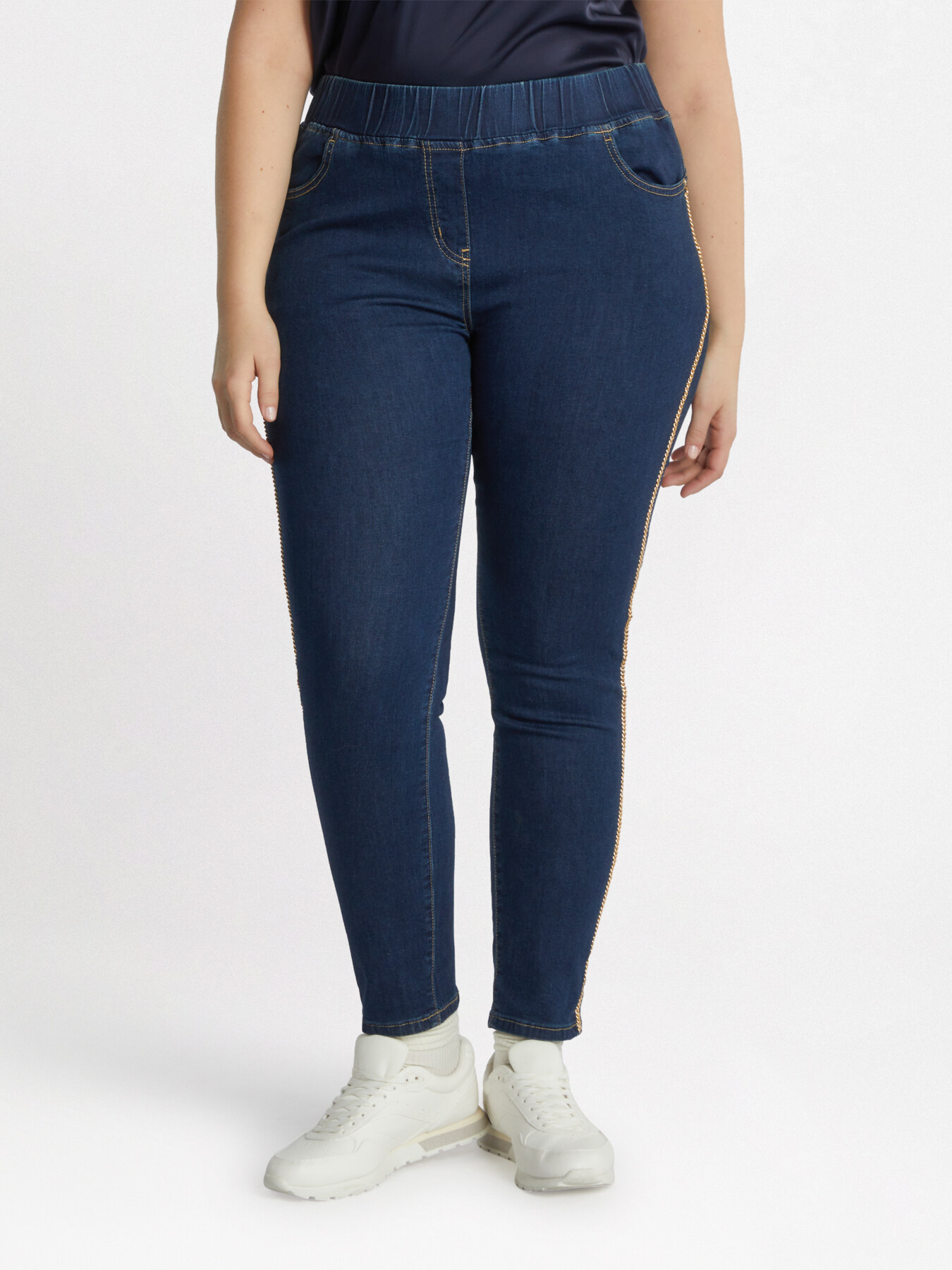 Dark blue washed jeggings with gold profiles image number 0